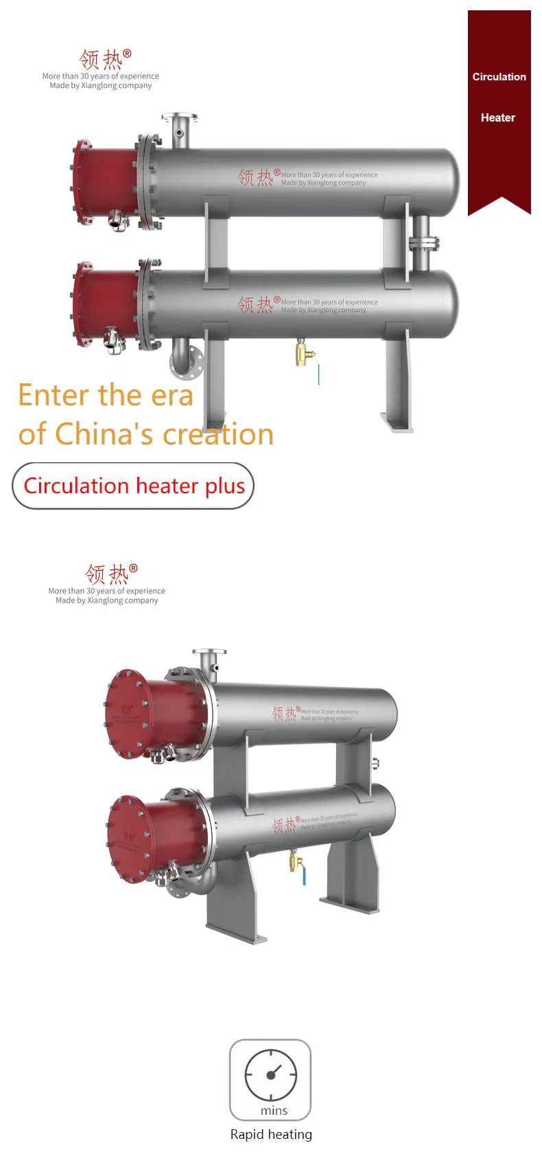 Industrial Immersion Double Skid Mounted in-Line Circulation Pipeline Flanged   Heater 